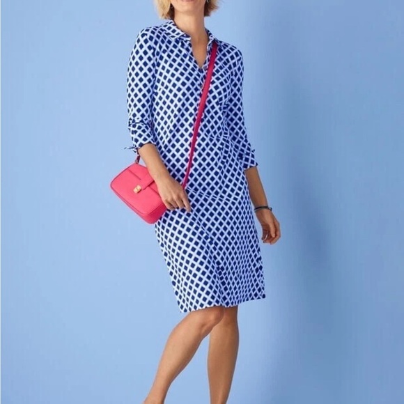 Talbots Dresses & Skirts - Talbots Blue and White Geometric XL Dress